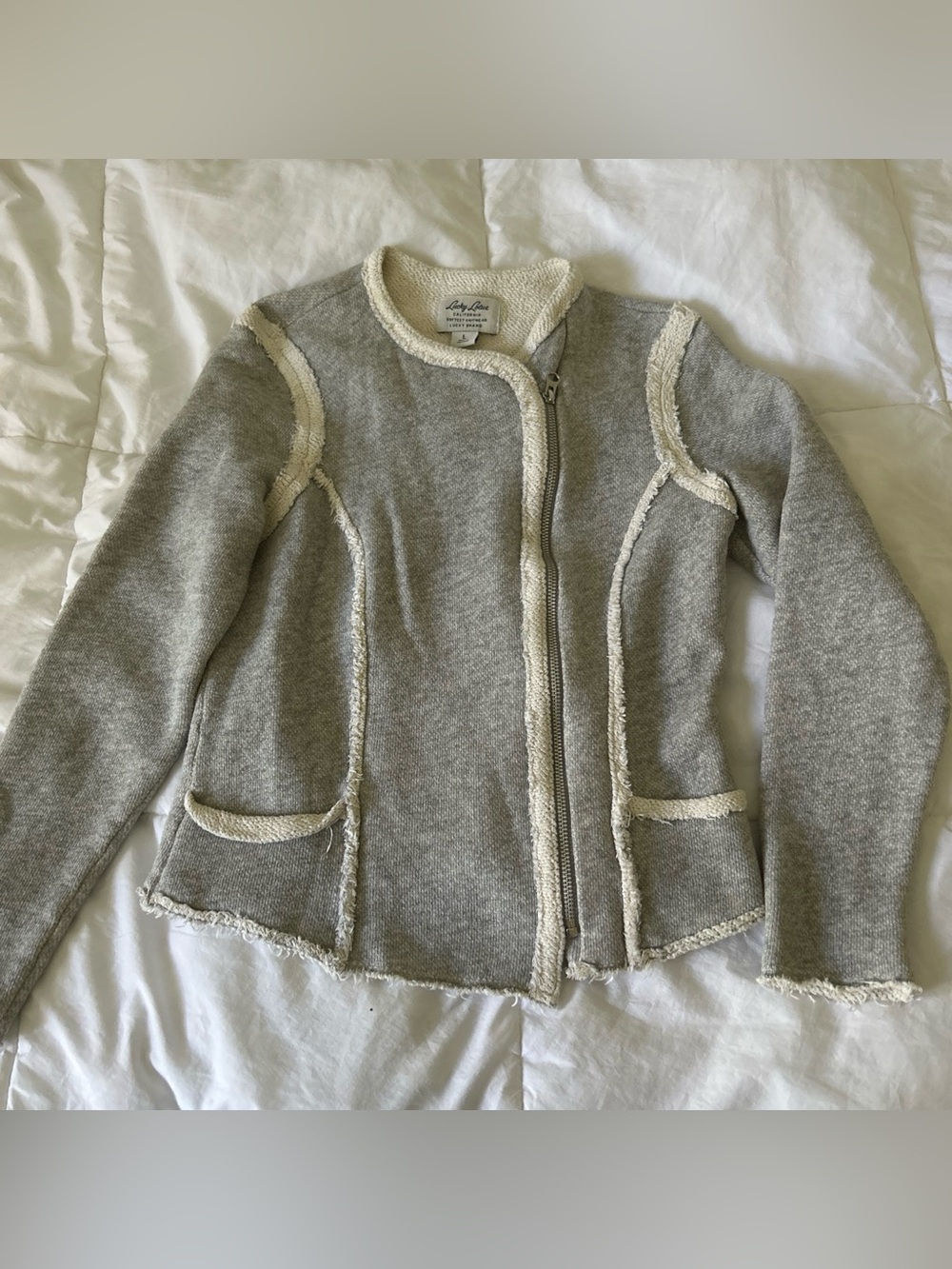Lucky Brand Gray Teddy Jacket with Cream Trim